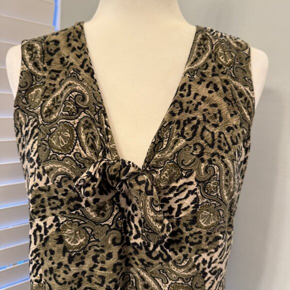 Only Nine Vintage 90s Y2K Olive Green Black Leopard Paisley Stretchy Tank Top XL - Picture 8 of 11